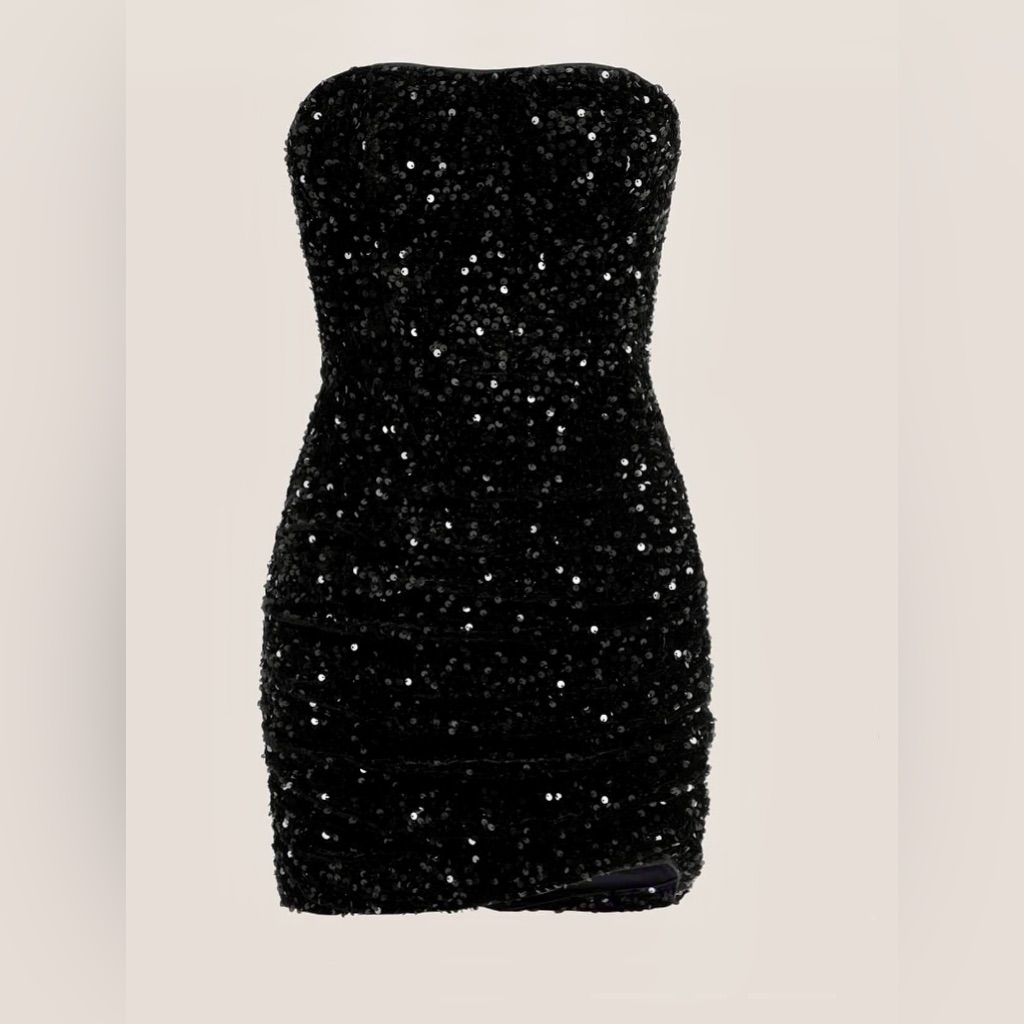 Shein Black Strapless Sequin Mini Dress